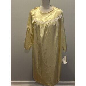 NWT Carole USA 1747 Hospital Gown Nightgown Yellow Satin Button Back Medium